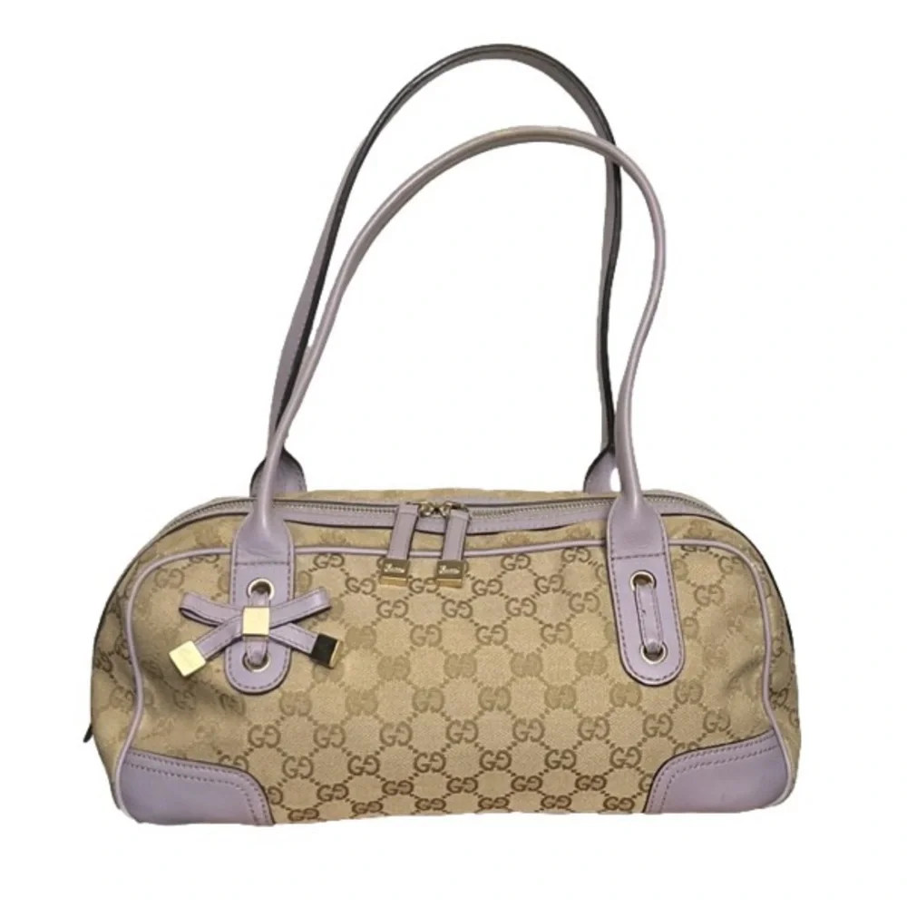 Gucci Canvas and Lilac Colored Leather Handbag - Picture 1 of 17